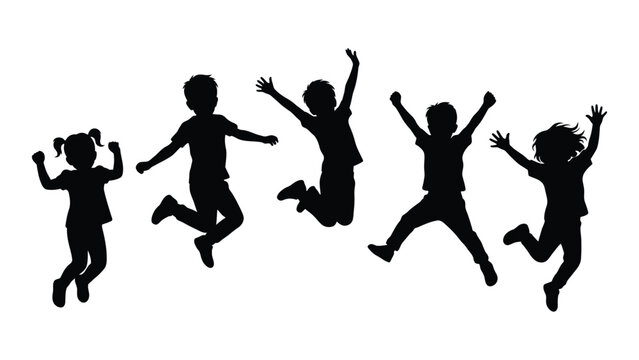 Silhouette of happy children jumping