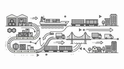 Obraz premium Logistics and transportation system with various vehicles