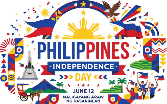 Philippines independence day celebration with national symbols and icons