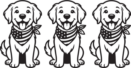 Obraz premium Cute golden retriever dog wearing american flag bandana happy smiling friendly pet illustration isolated.