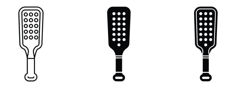 Roleplay paddle vector icon set representing costume accessories, entertainment props, themed events, and novelty equipment with editable strokes.