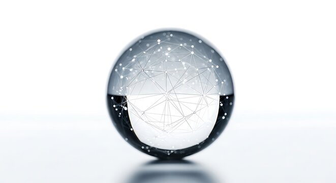 Crystal ball on white background reflection.