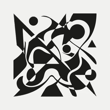 Abstract composition with black shapes on white background