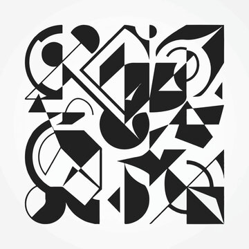 Black and white abstract composition with various shapes