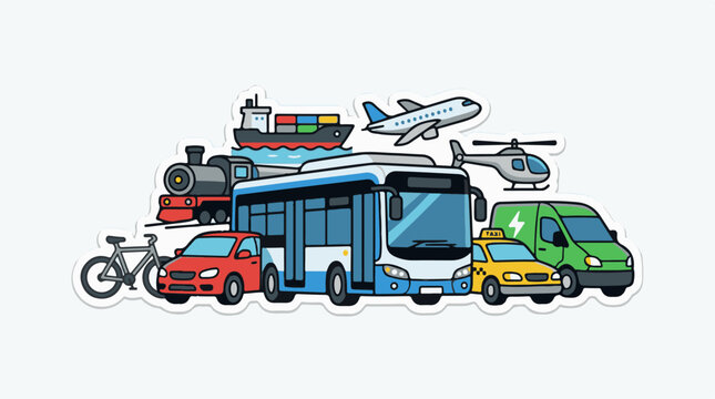 Colorful illustration of various modes of transportation