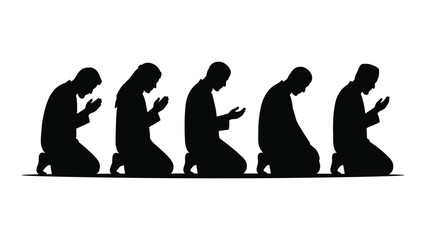 Obraz premium Silhouette of men praying in a row
