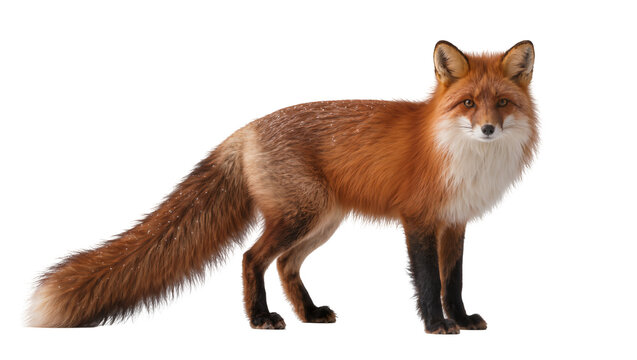 Red fox with white chest and black legs standing