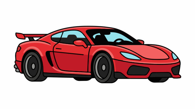 A cartoon-style illustration of a sleek red sports car with a spoiler