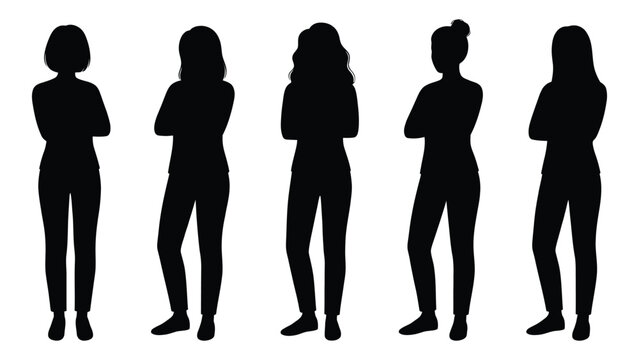 Black silhouettes of five people standing in a row