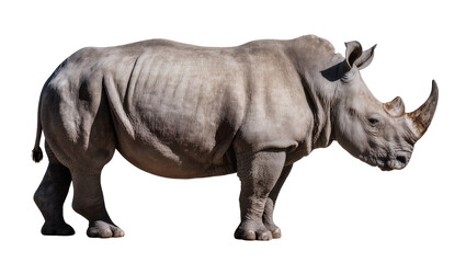 Fototapeta premium Large grey rhinoceros with horn standing profile view