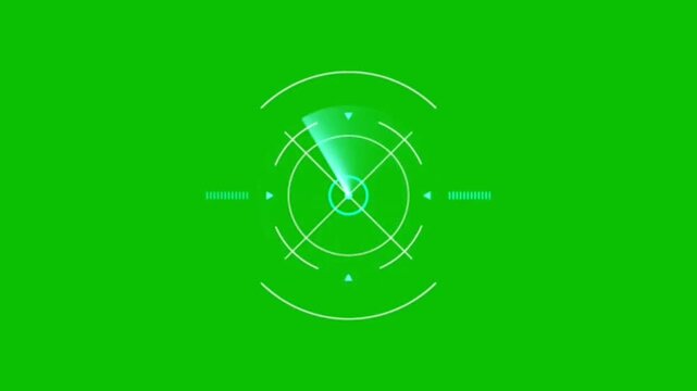 HUD Military Radar Screen Scanner Animation on Green Screen Background, Chroma Key Futuristic Sci-Fi Target Interface Element Loop
