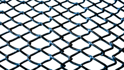 Fototapeta premium Dark blue metallic chain link fence texture, isolated on transparent background