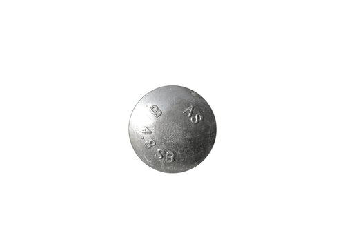 Metal screw with factory inscriptions. On isolated transparent background.