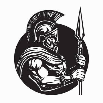 Heroic Ancient Greek Warrior King with Spear Vector Illustration