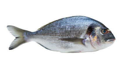 Fototapeta premium Whole raw sea bream fish with silver scales and dark markings