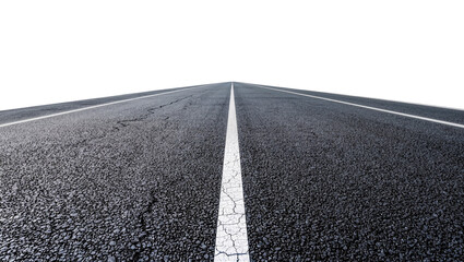 Asphalt road with white lines cracked texture, isolated on transparent background © Aliona