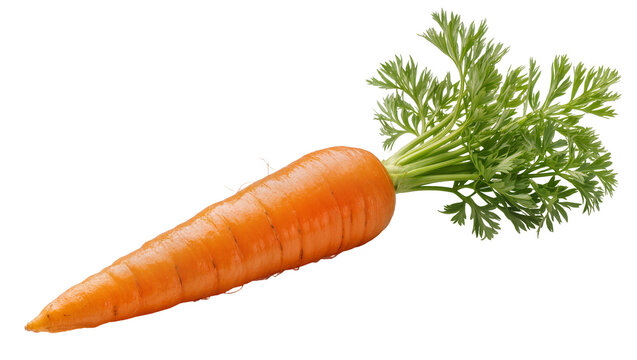 Fresh orange carrot with green leafy tops, isolated on transparent background