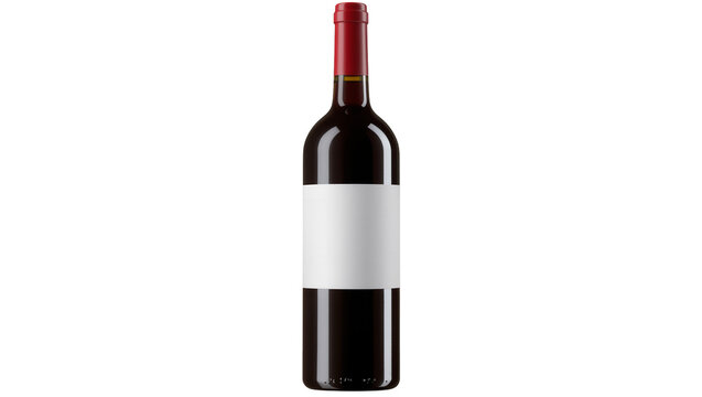 Dark red wine bottle with blank white label and red cap