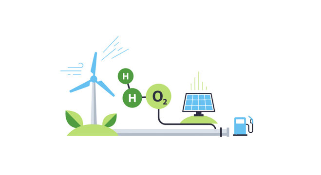 Renewable Energy Concept: Wind, Solar, Hydrogen Fuel Production and Electric Car Charging