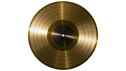 Shiny golden vinyl record with concentric grooves, isolated on transparent background © Sorin