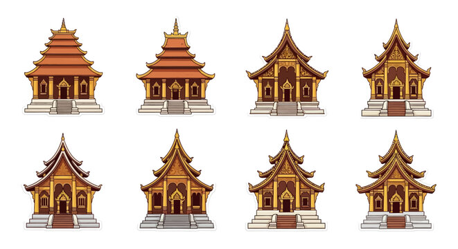Lebanese courtyard mansions vector illustration set showcasing traditional architecture and design elements in a stylized artistic format for various uses.