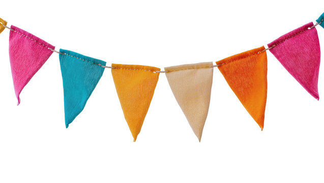 Colorful fabric bunting flags strung on a cord