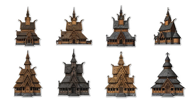 Oromo assembly halls vector illustrations showcase various traditional architectural styles and designs in a collection