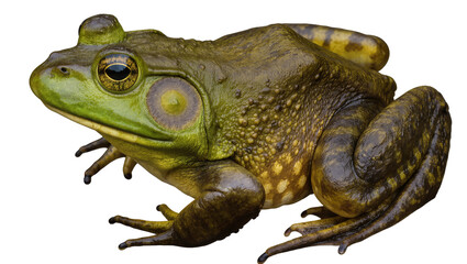 Fototapeta premium Large green bullfrog with textured skin and yellow spots