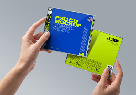 CD Jewel Case Mockup - Hands Holding, Front and Back