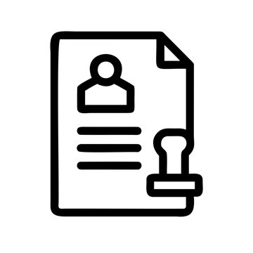 Person document with signature icon - Minimalist icon showing a person silhouette on a document with a signature stamp