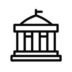 Obraz premium Neoclassical government building illustration - Clean black and white vector icon of a grand neoclassical building with columns and a triangular roof.