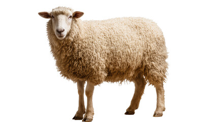 Fototapeta premium Woolly sheep standing on white
