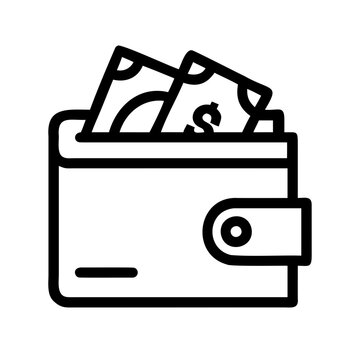 Wallet filled with money and cash icons - Minimalist vector icon of an open wallet stuffed with banknotes and coins.