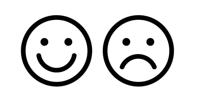 Two contrasting emotion icons a smiling face and a frowning face representing happiness and sadness