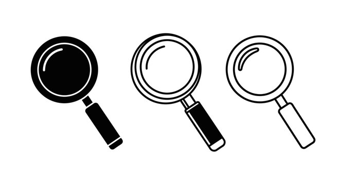 Three Magnifying Glass Icons Set A Visual Representation of Search, Discovery, and Investigation
