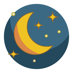 Naklejka premium Night Sky Crescent Moon and Stars Vector Icon Circle Badge