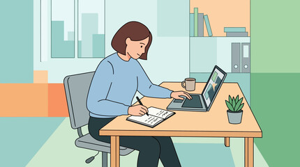 Fototapeta premium Smiling Professional Businesswoman Working on Laptop Computer at Office Desk for Online Business and Remote Work