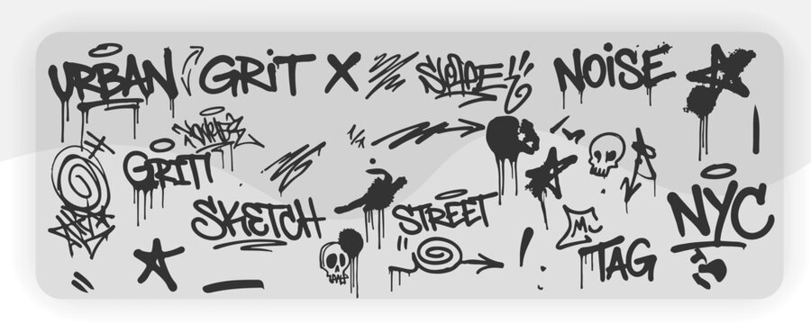 Rebel Graffiti Tags and Street Art Elements Set &ndash; Urban Spray Paint, NYC Style, Dripping Graff Life Typography, Aerosol Scribbles Vector Collection