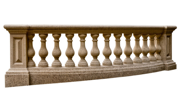 Ornate balustrade with carved balusters and base, isolated on transparent background