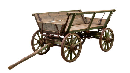 Old wooden cart with four spoked wheels and green painted frame © Niklas