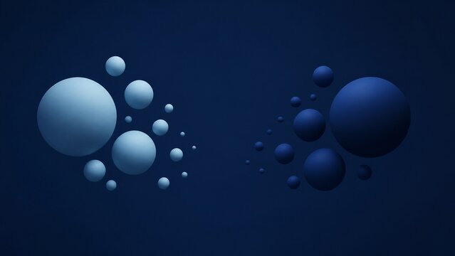 Light and dark blue spheres separated on a deep blue background, suggesting opposition.