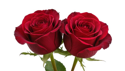 Fototapeta premium Two red roses with green stems and leaves