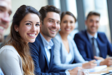 Fototapeta premium Business meeting with diverse team, leadership coaching, teamwork success, innovation workshop, business professionals, company objectives