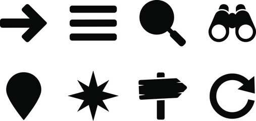 Navigation and Interface Icons Set with Arrow Search Location and Menu Symbols © Millat