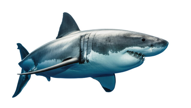 Great white shark with sharp teeth, isolated on transparent background