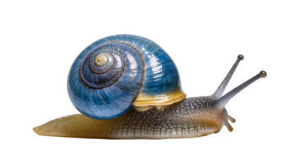 Blue shelled snail crawling on white © Johanna