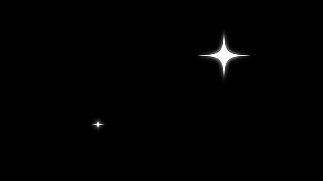 Sparkling starbursts appear and twinkle in dark space during a cinematic sequence with subtle camera movement