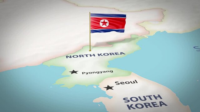 North Korea Map Flag 4K Loop