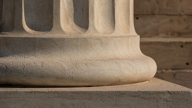 Extreme close-up detail of the base of a Greek Doric column.