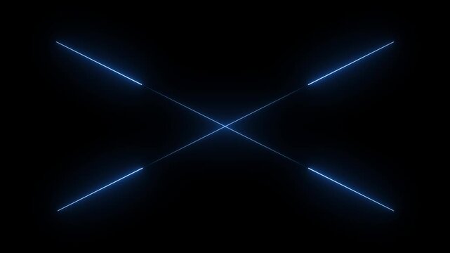 abstract glowing x shape light streaks crossing on dark technology background.